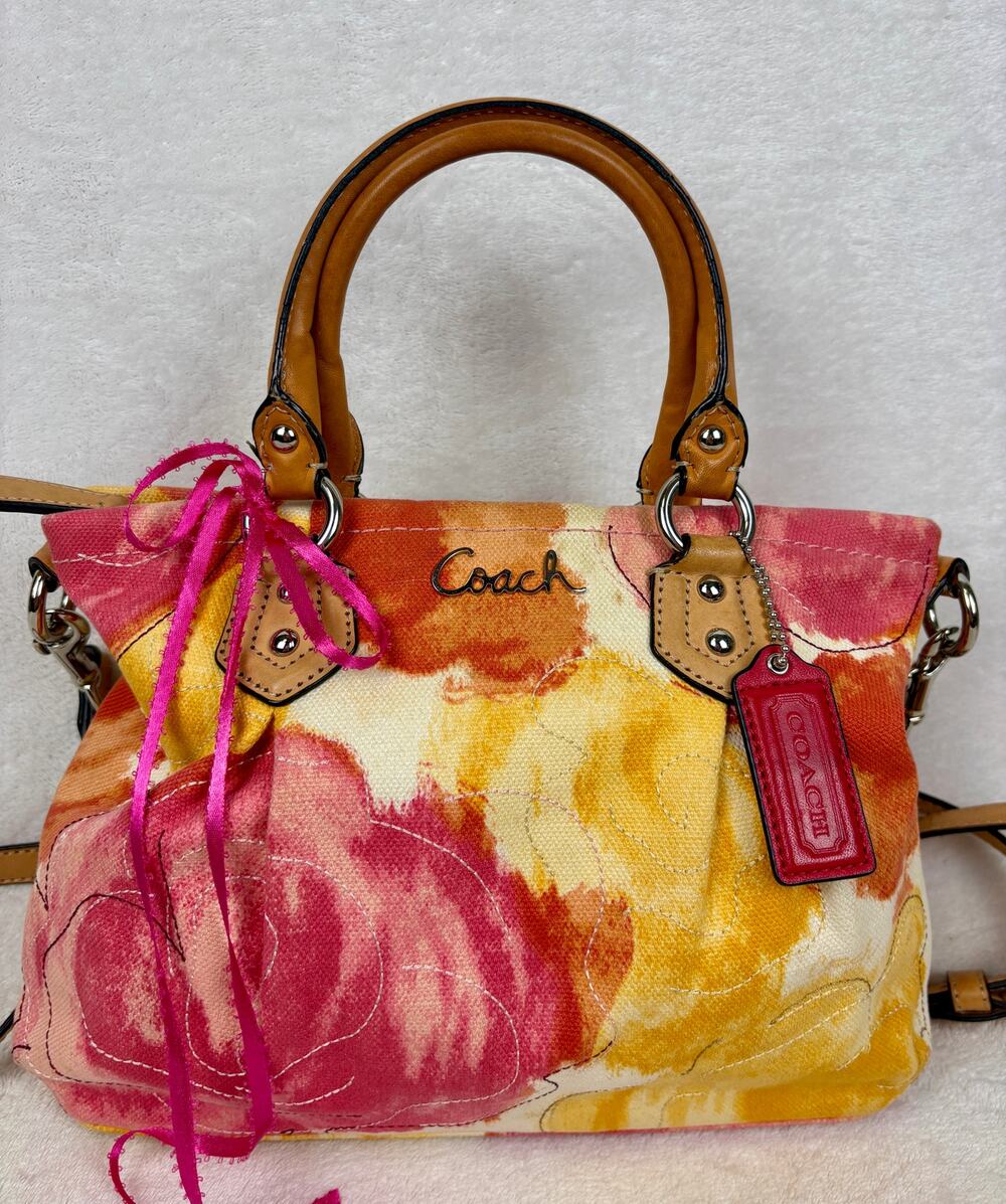 Coach Ashley Multicolor Floral Satchel in Durable Canvas with Leather Trim